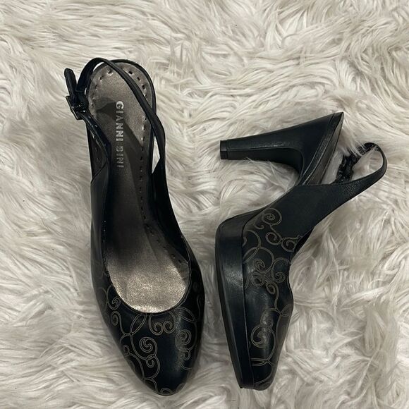 Gianni Bini Shoes - Gianni Bini Marlena Black Swirl Print Leather Slingback Heels Sz 9